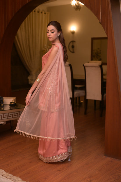 Zareen – Coral Silk Sharara Set