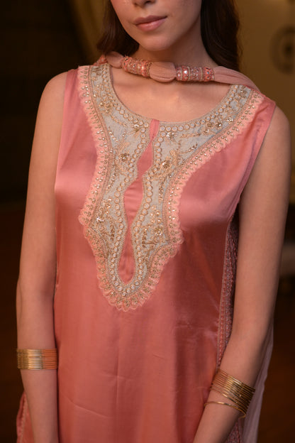 Zareen – Coral Silk Sharara Set